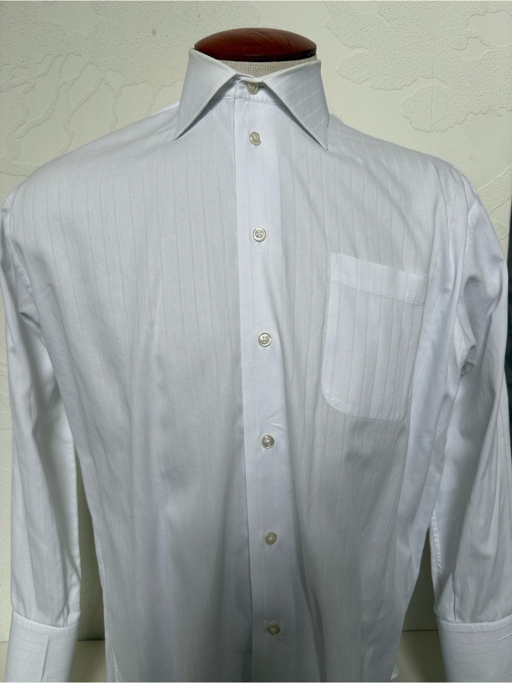 Nautica White Vertical-Stripe Dress Shirt French Cuffs Size 16.5 32/33